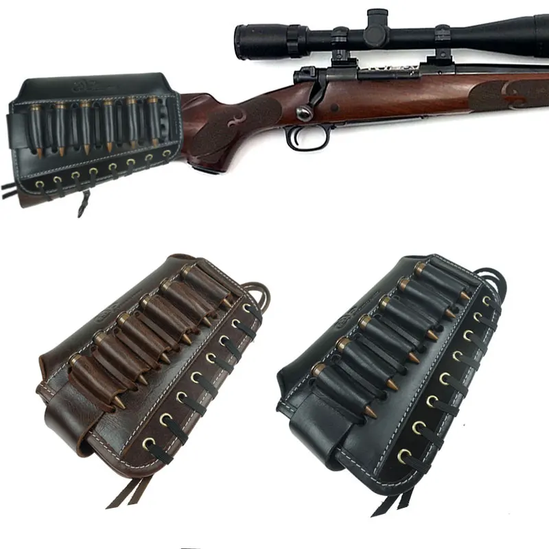 

Hunting Rifle Gun Buttstock Adjustable Real Leather Shotgun Cheek Rest Shoulder Pad Bullet Holder Gun Accessories for Shooting