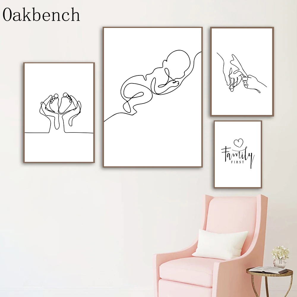 Семейный плакат абстрактная живопись Минималистичная Печать на холсте черно