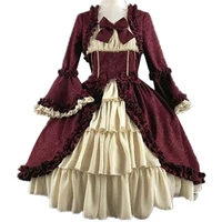 dropshippinglady retro square neck tight waist bowknot medieval dress cosplay party costume