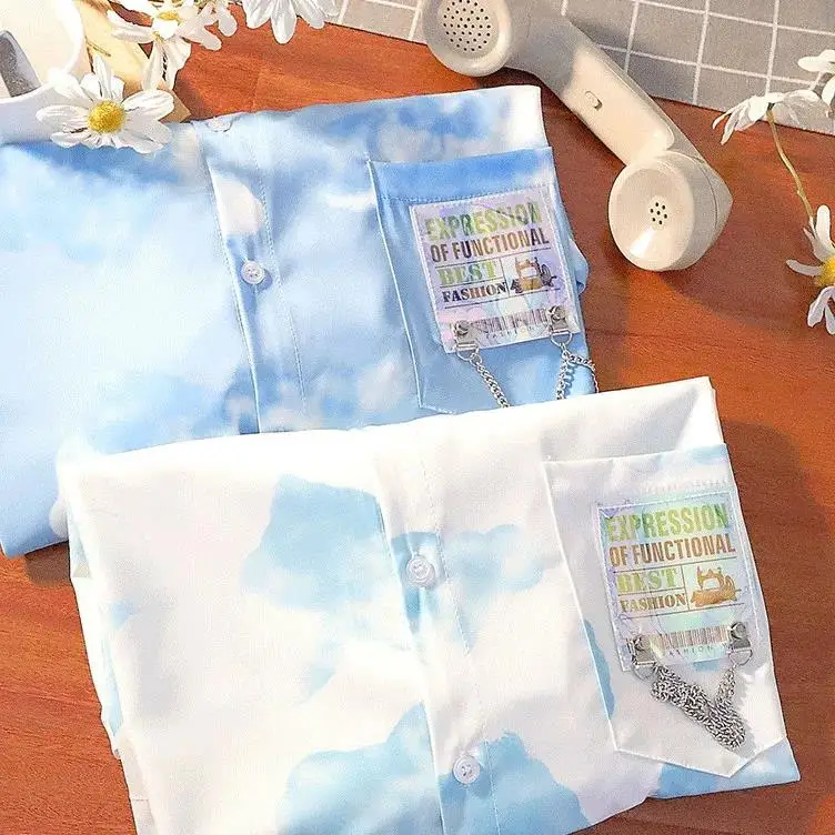 

Short Sleeve Tie Dye Shirt Girls Funny Summer Loose Shirt Women Harajuku Kawaii Print Tops Hip Hop Korean Clothes Shirt Female