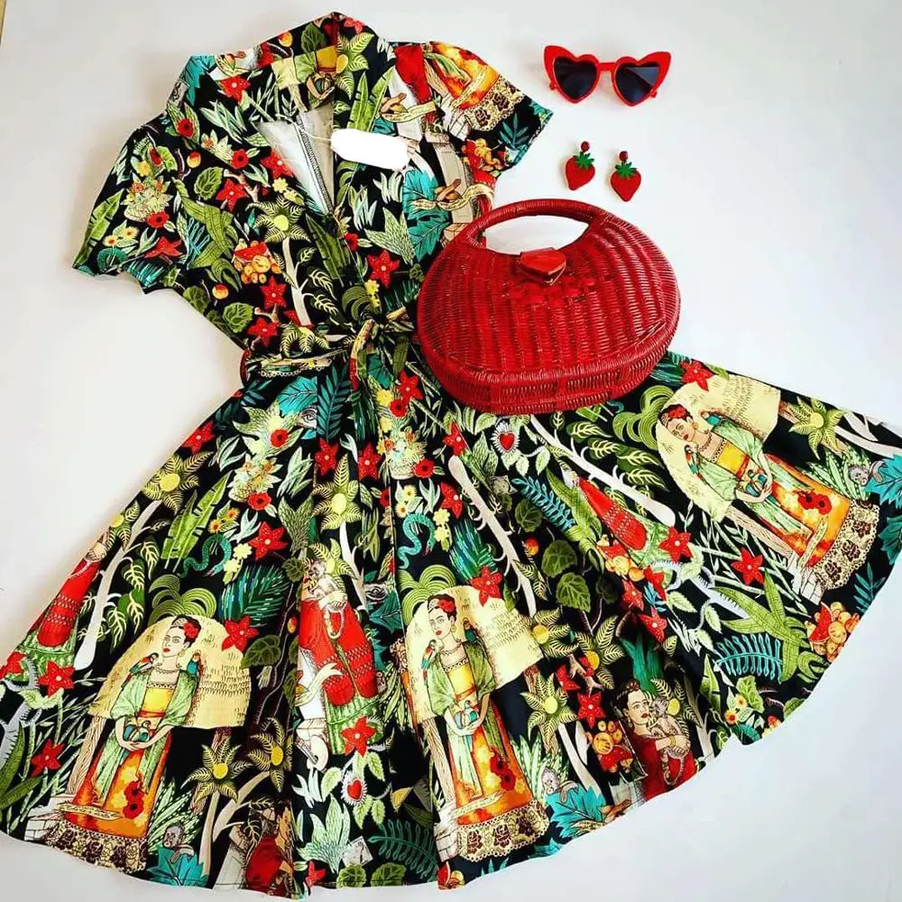 Женское винтажное платье в стиле рокабилли Хлопковое с коротким рукавом и