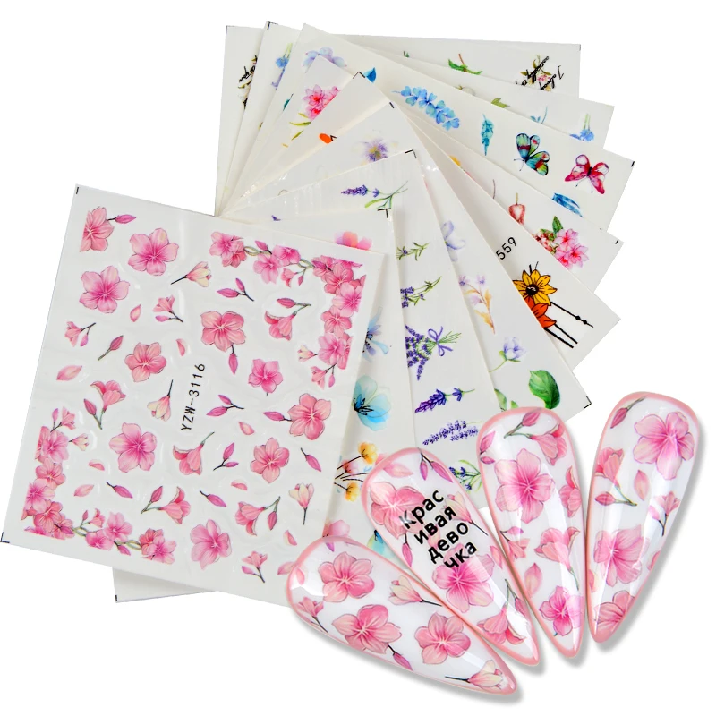 

1 Sheet Summer Water Decals Plum/Peach/Little Bird/Lavender/Flower Designs Nail Stickers Wraps Slider Decoration Manicures