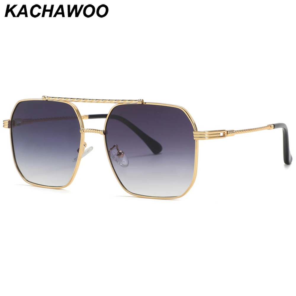 

Мужские квадратные солнцезащитные очки Kachawoo с двойной перемычкой, модные женские солнцезащитные очки в металлической большой оправе, улич...