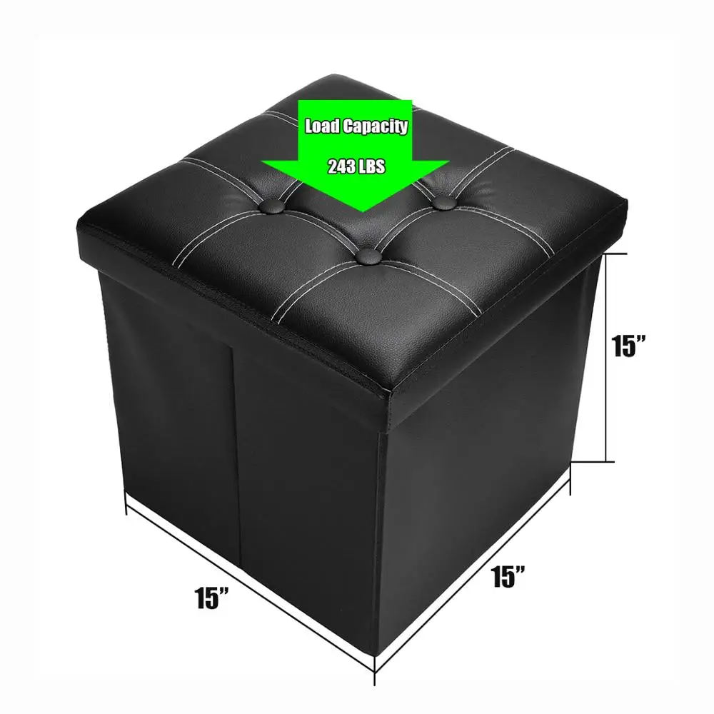

2 Colors Non-slip Foldable Ottoman Storage Stool Leather Footstool Storage Box Small Sofa Chair Bench Box Home Organizers Box