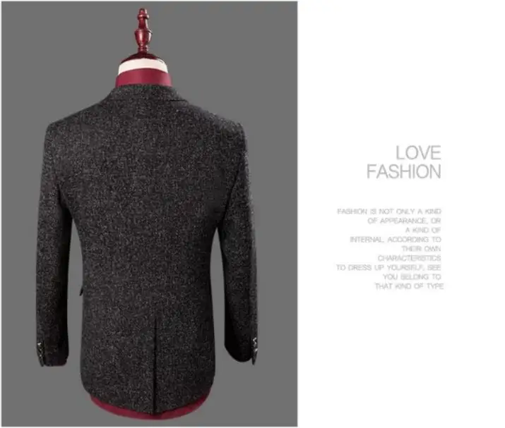 Men's Suits 2018 British Style Men's Fashion Single Button Wool Suit Men Wool Wedding Suits(Jacket+Vest+Pants) Costume Homme