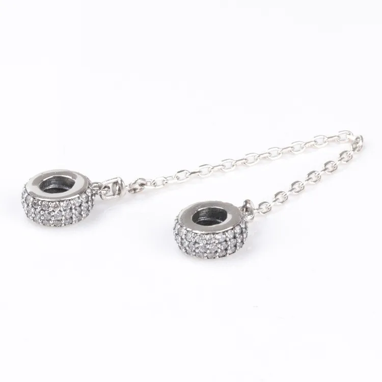 

Original 925 Sterling Silver Tricolor Circle With Crystal Cz Safety Chain Fit Pandora Women Bracelet & Necklace Diy Jewelry