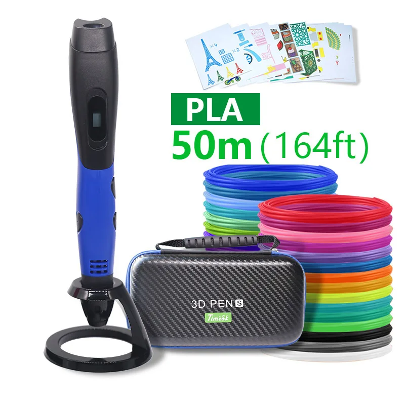 Blue pen PLA50m 3d ручка 3d-ручки, светодиодный дисплей, ABS / PLA-филамент, 3-я ручка Добавить специальные брекеты для защиты рук,с 5 В в 2A usb адаптер 3d-печатные ручки Рождественские подарки - Цвет: Blue pen PLA50m