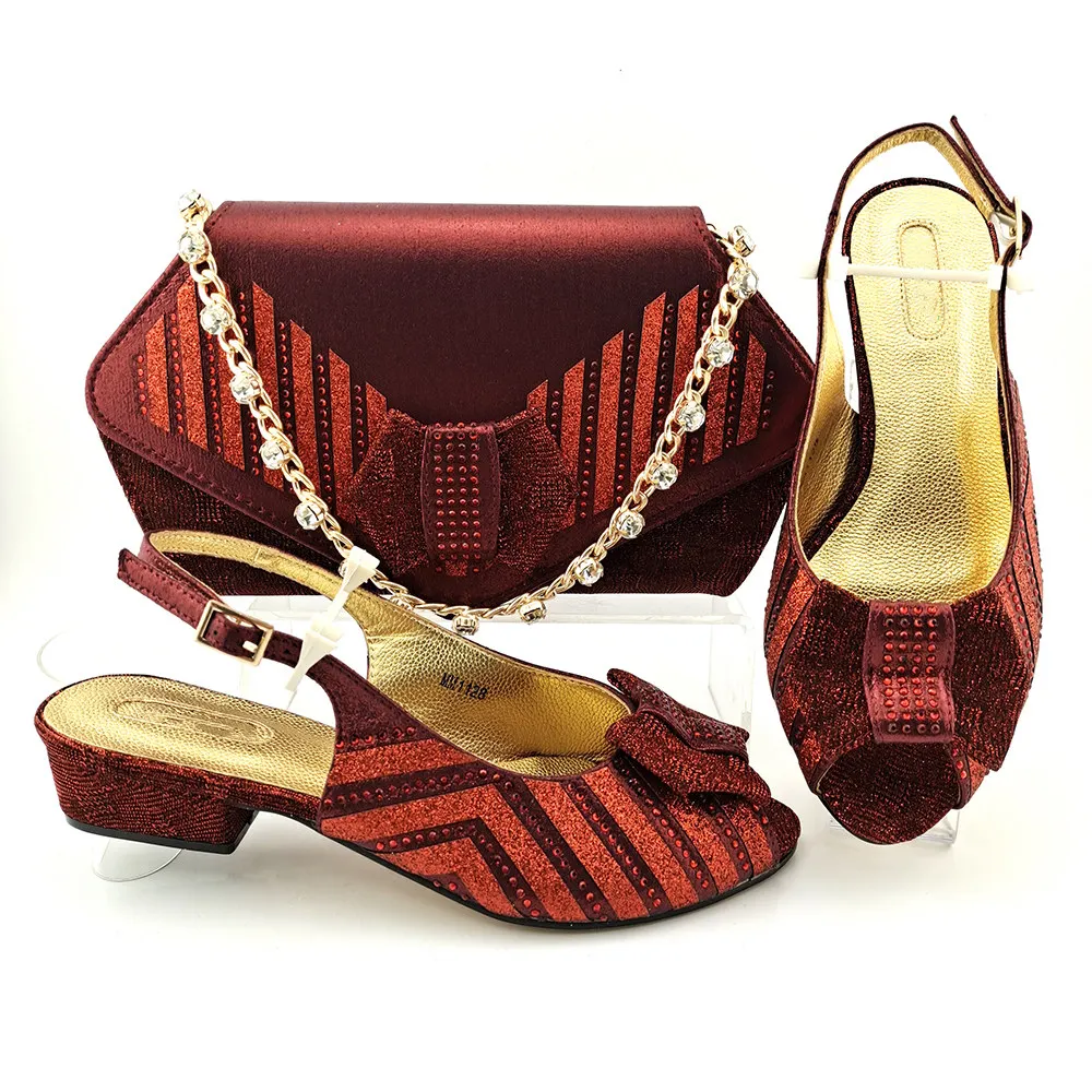 

Newest Italian Design Nigerian Fashion Style Women Shoes and Bag Set in Wine Color For African Party 38-43 b111-8