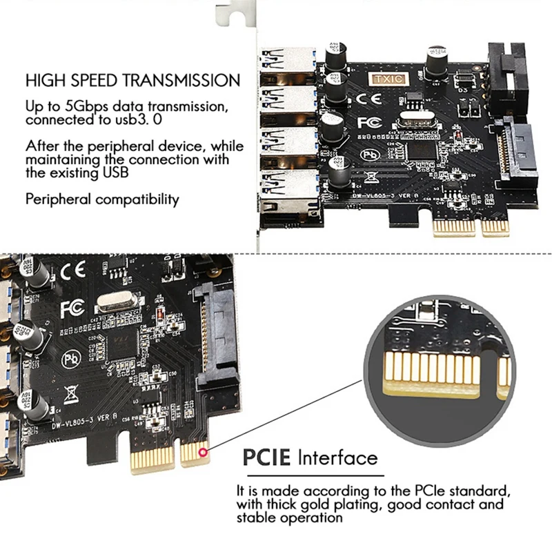 

Dual Power Supply PCI-E to USB3.0 Expansion Card 4 Ports High-Speed Desktop USB3.0 Expansion Card