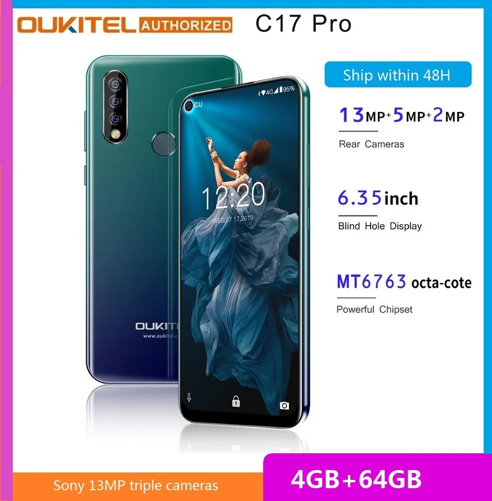 OUKITEL C17 Pro смартфон с 6 35 дюймовым дисплеем процессором MTK6763 ОЗУ 4 Гб ПЗУ 64 ГБ 2 0
