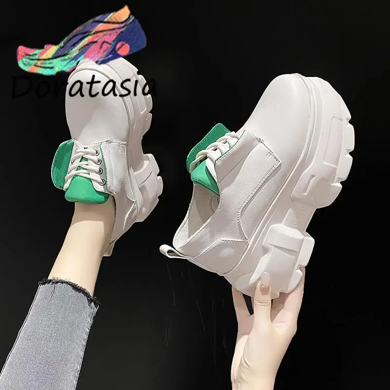 

Женские однотонные кроссовки DORATASIA, на шнуровке, с круглым носком, на платформе, Повседневная лаконичная обувь, Прямая поставка