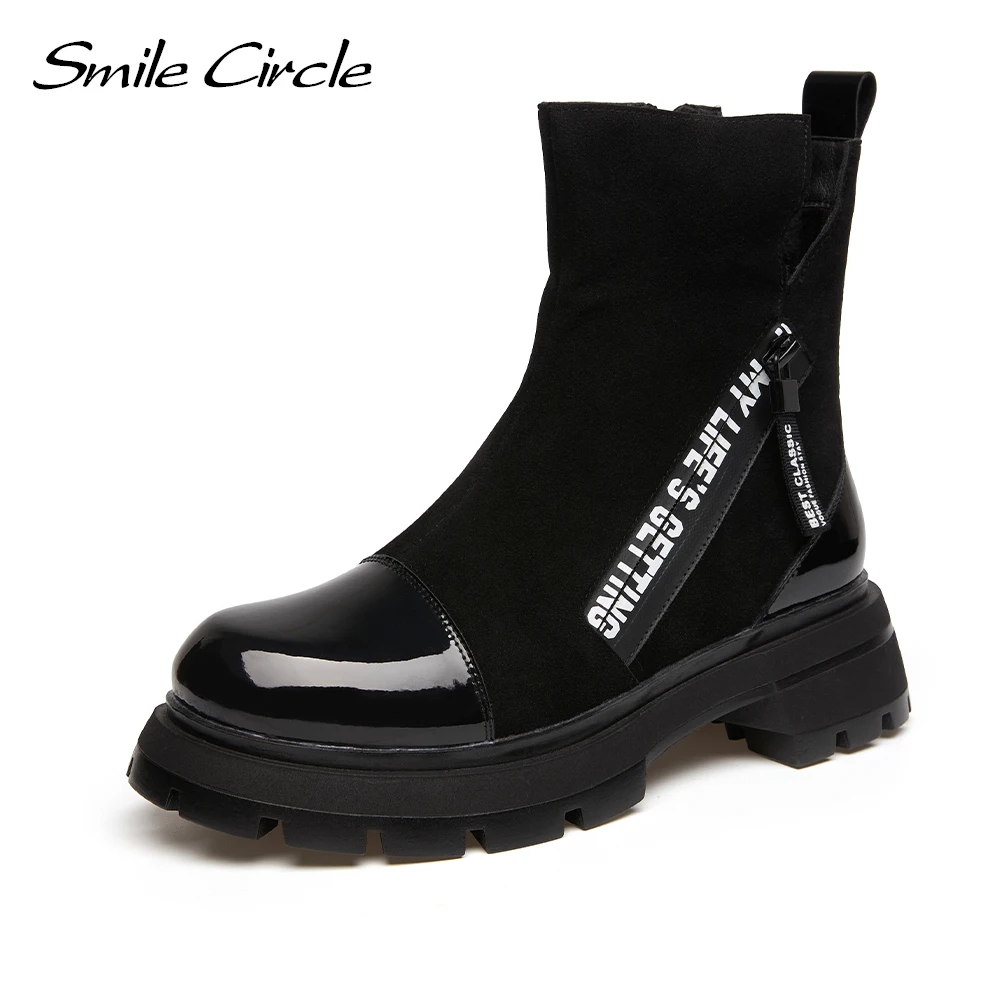 

Smile Circle Ankle Boots Women Platform Boots Comfortable Keep Warm Round toe Ladies Shoes Motorcycle Short Boots
