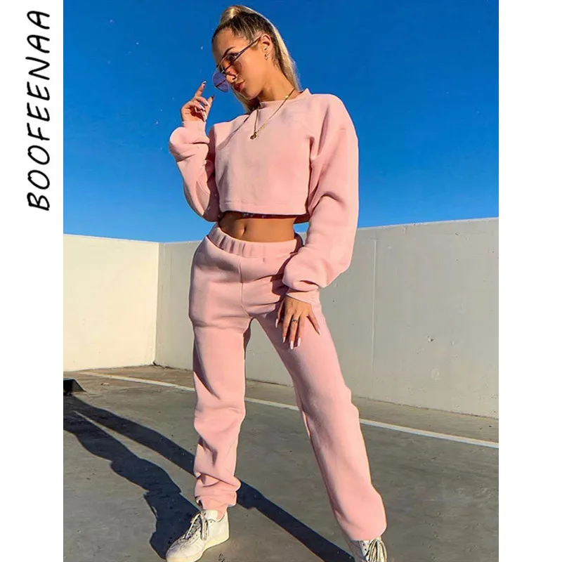 BOOFEENAA флисовые толстовки милый спортивный костюм костюмы Женская одежда осень
