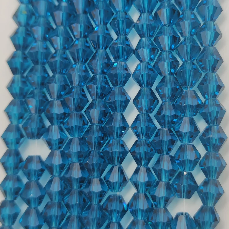 Бусины биконусные граненые голубые стеклянные, 3/4/6 мм