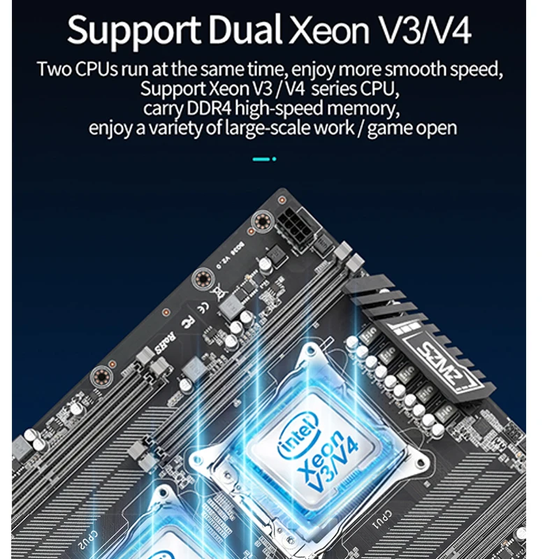 Verkauf SZMZ X99 Dual D8 CPU Motherboard 8 Kanal Mit Dual Prozessor Xeon LGA 2011-3 E5 V3 V4 DDR4 RECC 256GB RAM NVME M.2 SATA 3,0