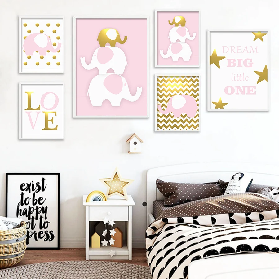 Плакат Детские Настенные рисунки с животными слон Семья Печать на холсте