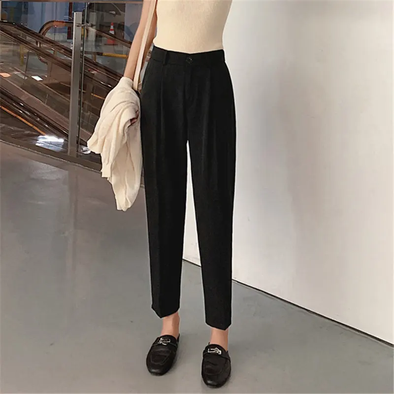 

Casual Brief Gentle Lady Chiffon Thin Hot All Match Straight Summer High Waist Trousers Loose Solid Chic Harem Pants