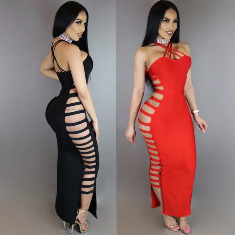 Повязки Vogue женское платье многоразовая одежда Высокая улица Bodycon Strappy без рукавов выдалбливают Платья вечерние для ночного клуба Femme Vestidos
