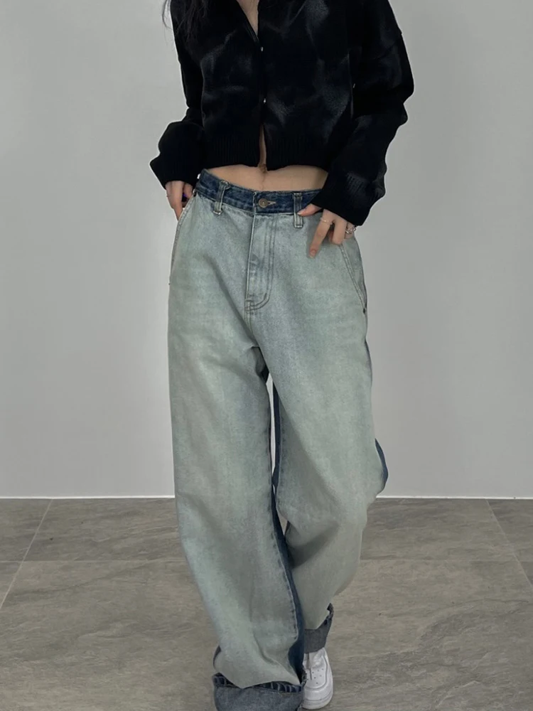 

Autumn Mopping Jeans Women Oversized High Waist Patchwork Denim Pants Y2k Casual Full Length Trousers Vintage 90s Street