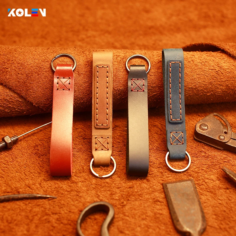 Брелок для ключей из натуральной кожи ручное плетение металлическое кольцо