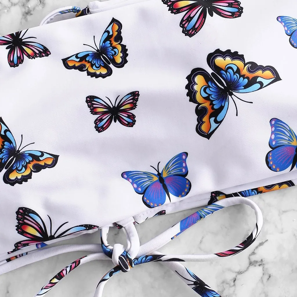 

Sexy Women Casual Bikini Set Butterfly Printed Padded Push Up Swimwear Two Pieces Bathing Swimsuit Bandage Beachwear