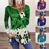women t shirt floral print long sleeve autumn all match o neck top pullover streetwear floral print long sleeve t shirt