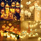 Фон на тему хэллоуина с тыквами призрака с черепом и летучей мышю паук светодиодный светильник гирлянда на фестиваль бар украшения дома и надписью 