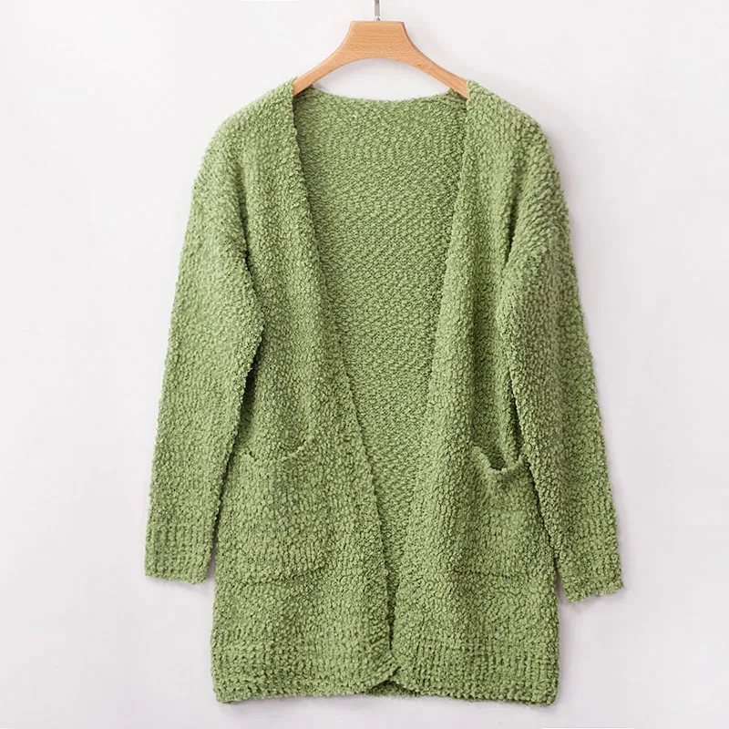 green Fitshinling 7 цветов зимний длинный женский кардиган Boho Карманы Женская трикотажная куртка свитера длинный рукав тонкий кардиган для женщин - Цвет: green