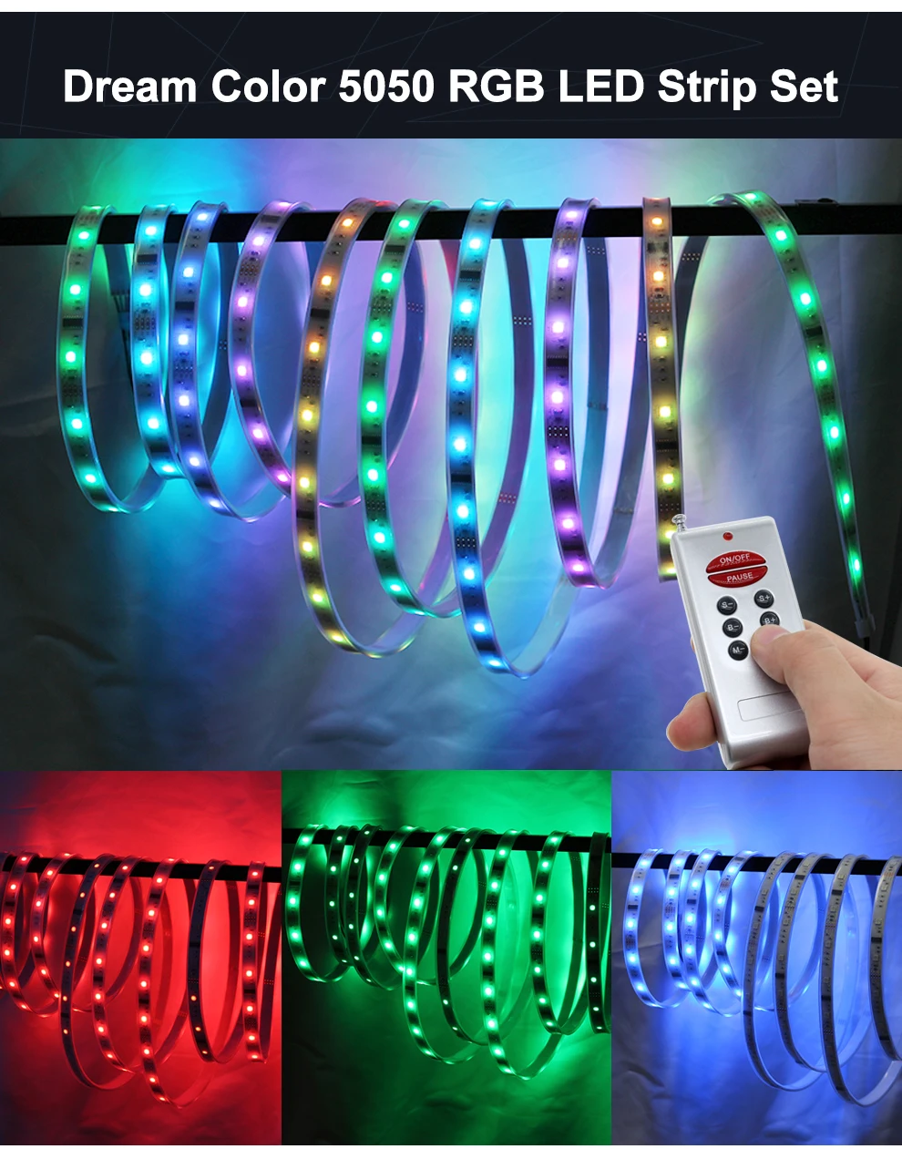 Dream color RGB Светодиодная лента 5050 30 светодиодный s/M IP67 водонепроницаемый внутренний Outdopr Настенный декор с 133 программы RF контроллер+ адаптер