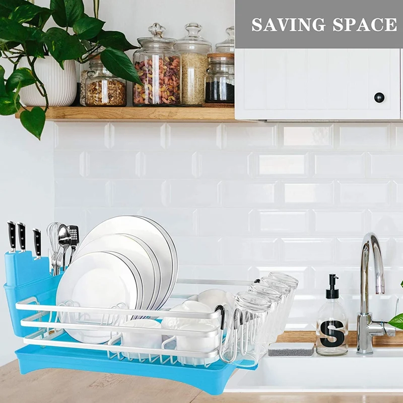

Dish Drying Rack,Rustproof Dish Rack and Drainboard Set,Dish Drainer with Swivel Spout,Cutlery and Cup Holder
