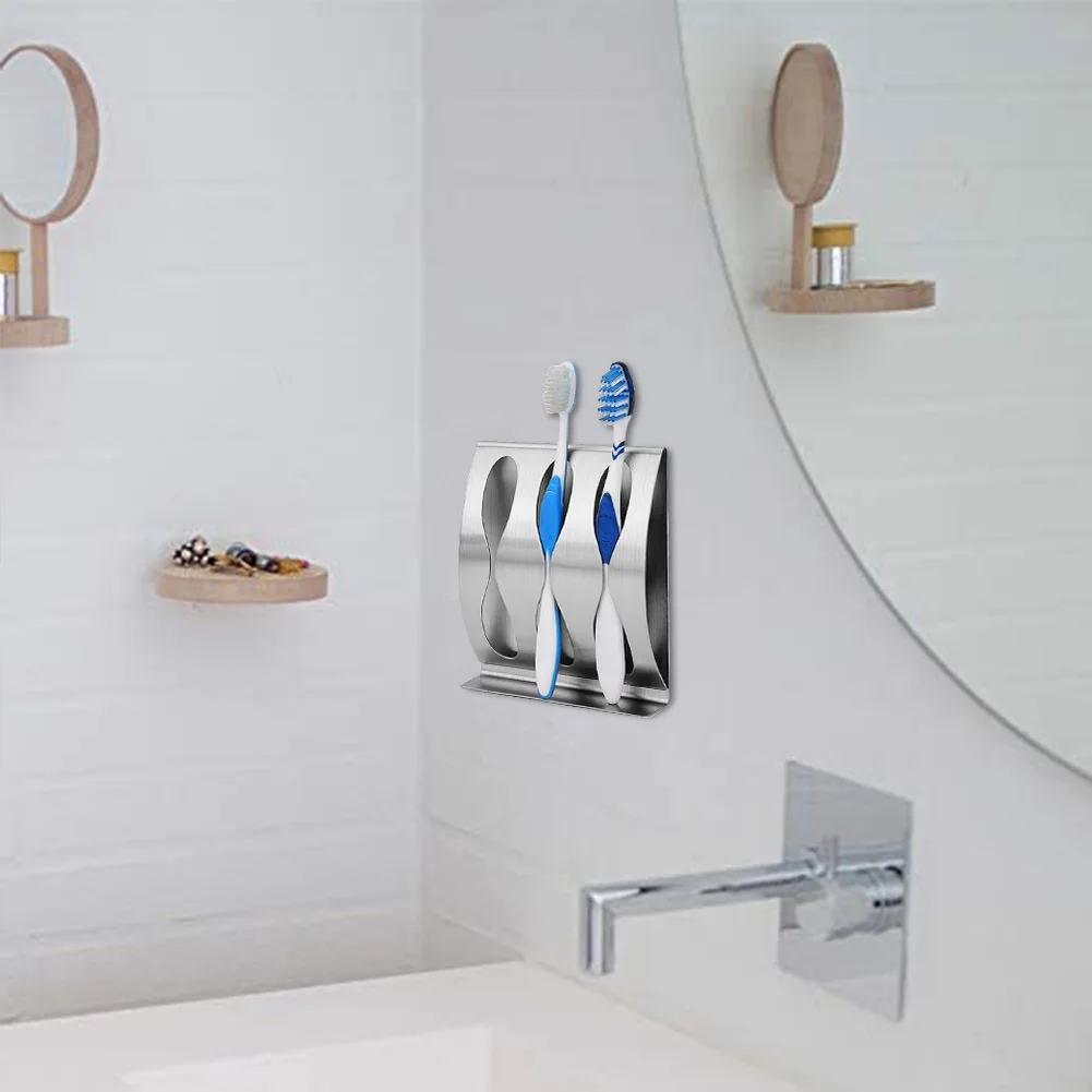 

Wall Mounted 3 Holes Stand Drain Rack Easy Install Razor Storage Shower Modern Stainless Steel Self Adhesive Toothbrush Holder