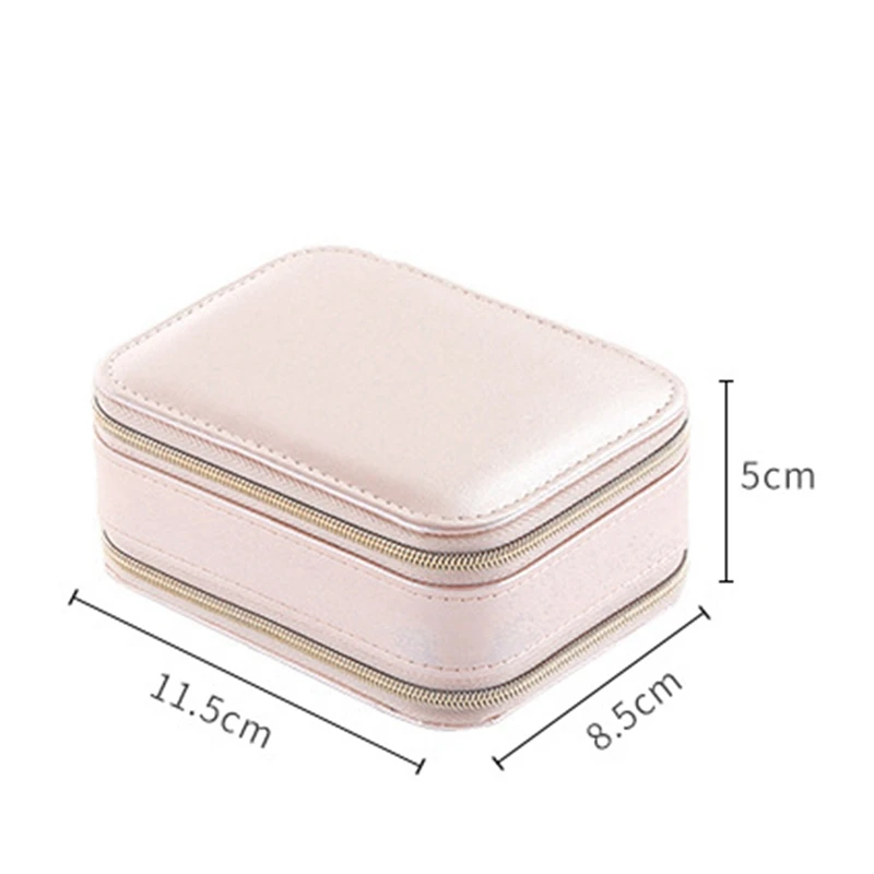 

2x Jewelry Storage Box Zipper Jewelry Box Portable Cosmetic Storage Box Beauty Travel Box Pink & Light Blue
