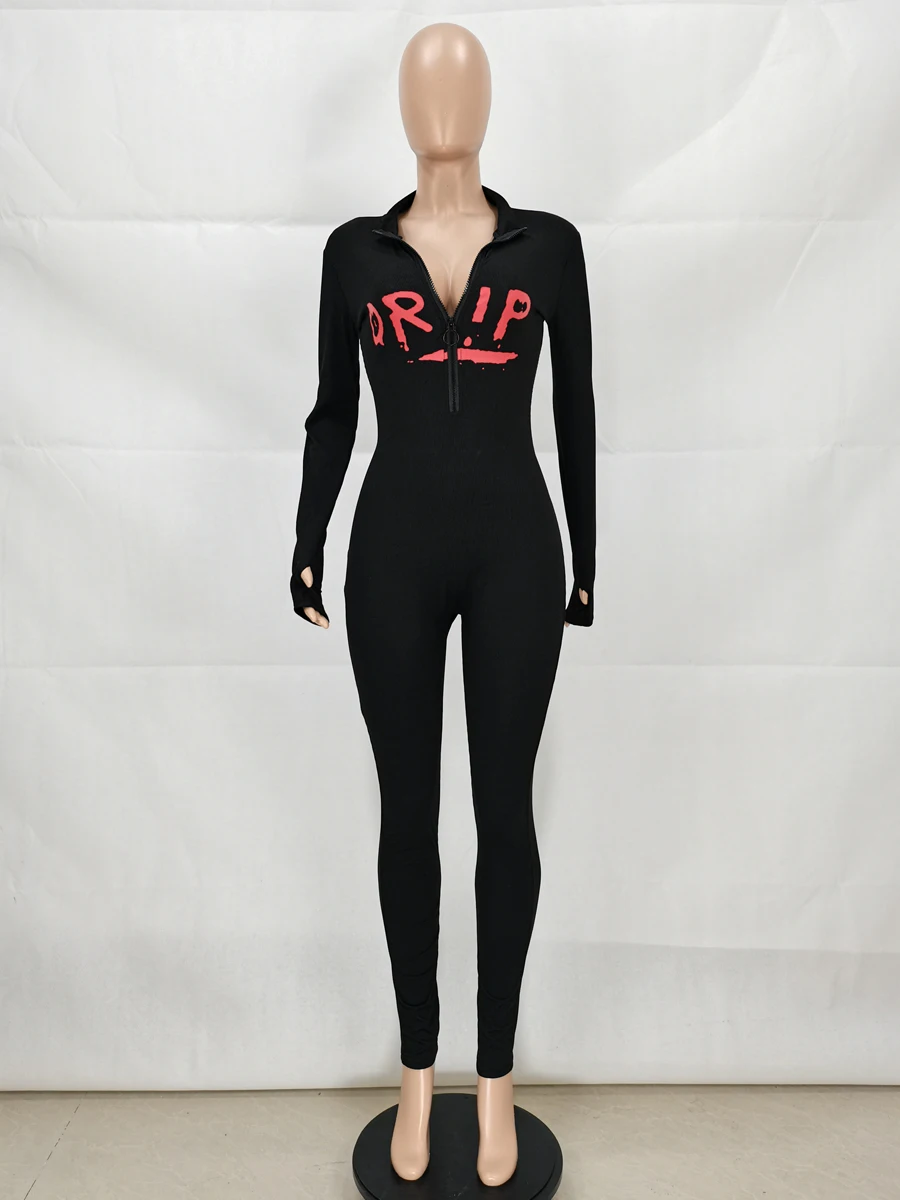 

Casual Jumpsuit Women's New Arrival Long Sleeve Jumpsuit Cycling Pants Sportswear Sexy Femme V Neck Catsuit 2021 Slim Black