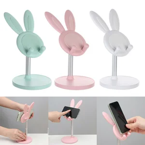 rabbit ears phone holder pink telescopic cartoon adjustable bunny ear tablet stand desktop rack pc mobile phone accessories free global shipping