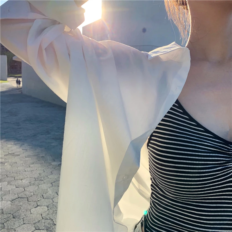 

OL Style Shirts Ladies Casual Loose BF Blouse Female Fashion Stylish Women Elegant Turn-Down Full-Sleeve Shirt Sexy Suncreen Top
