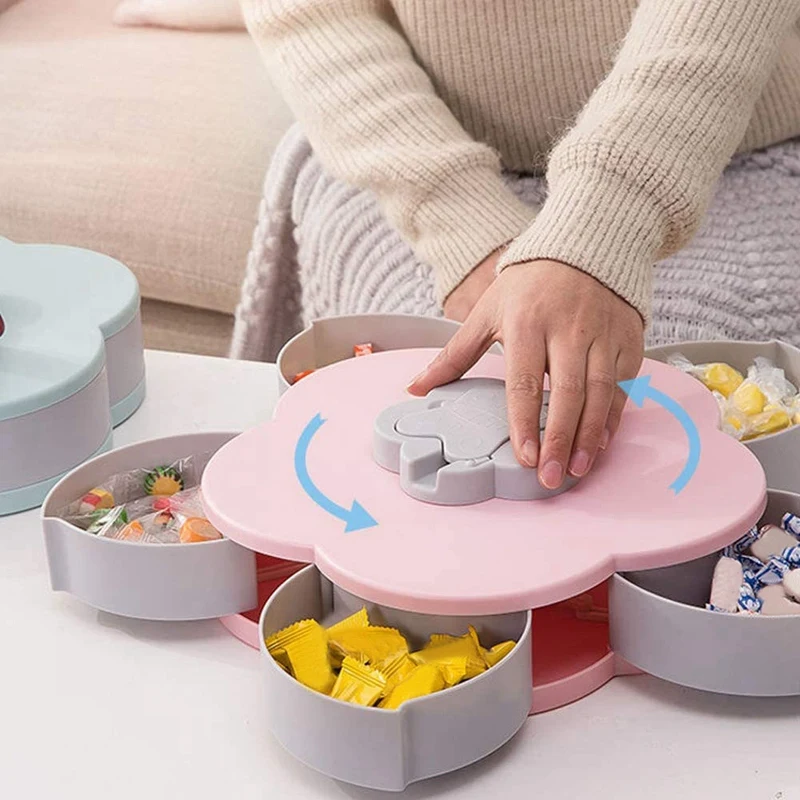 

Snack Box Wedding Candy Dish,Petal Rotating Dried Fruit Plate Snacks Storage Tray for Home Wedding Christmas Party