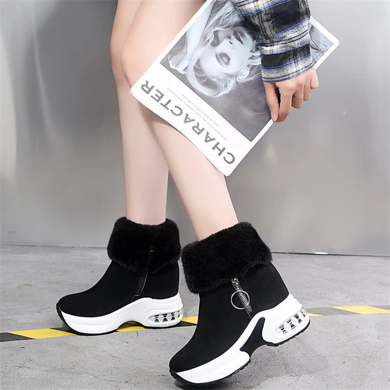 Chunky High Heels Winter Boots Platform Wedges Women Shoes Casual Snow Boots Gray Black Shoes with Heels New Ladies Short Boots