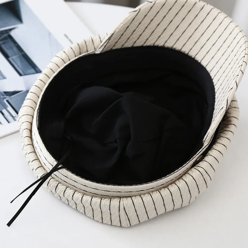

Spring and autumn new all-match soft top solid color striped octagonal hat ladies casual Japanese sun-shading artist hat