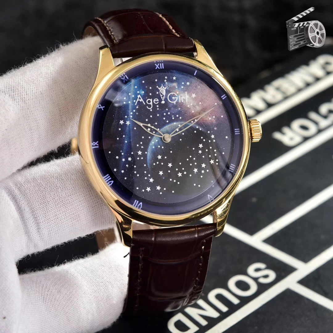 

Classic New Men Automatic Mechanical Miyota Movement Luminous Starry Sky Moon Rose Gold Silver Black Crystal Sapphire Watch