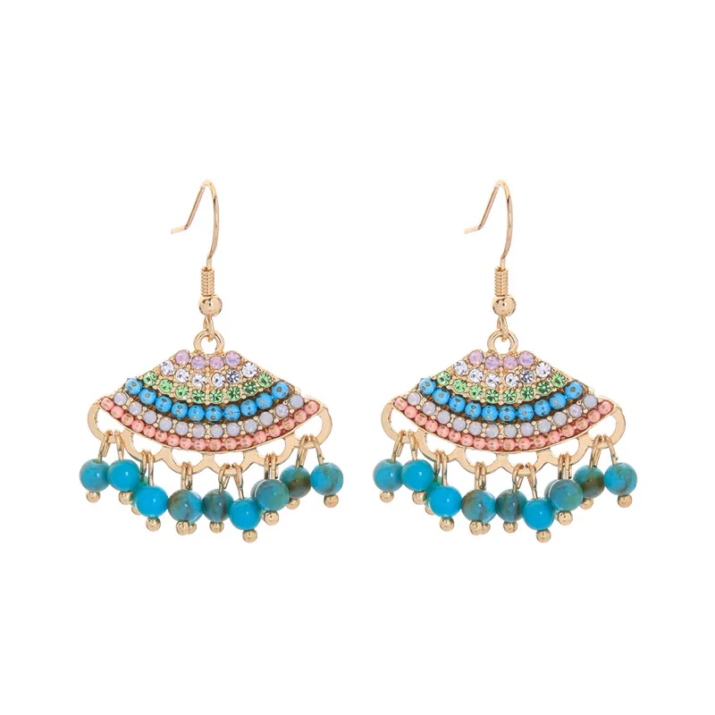 

European and American Bohemian Ethnic Style Handmade Earrings Niche Personality Fan-shaped Earrings Temperament Tassel Earrings