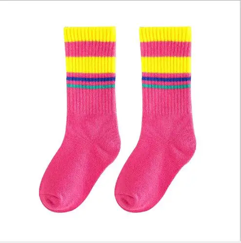 

6 Pairs Pack Autumn and winter new bright color wide strip combed cotton kids boys girls student socks