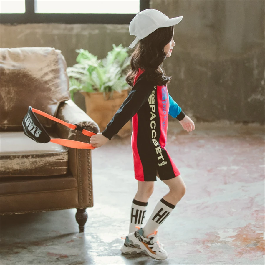 children's sweatshirt dress without hoodie fashion letter print knee length girls dresses long sleeve 4-14Y baby clothes | Детская