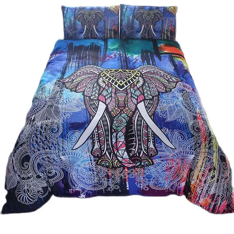3D Elephant Wolf Lion Ethnic Duvet Cover Pillowcase King Bedding set