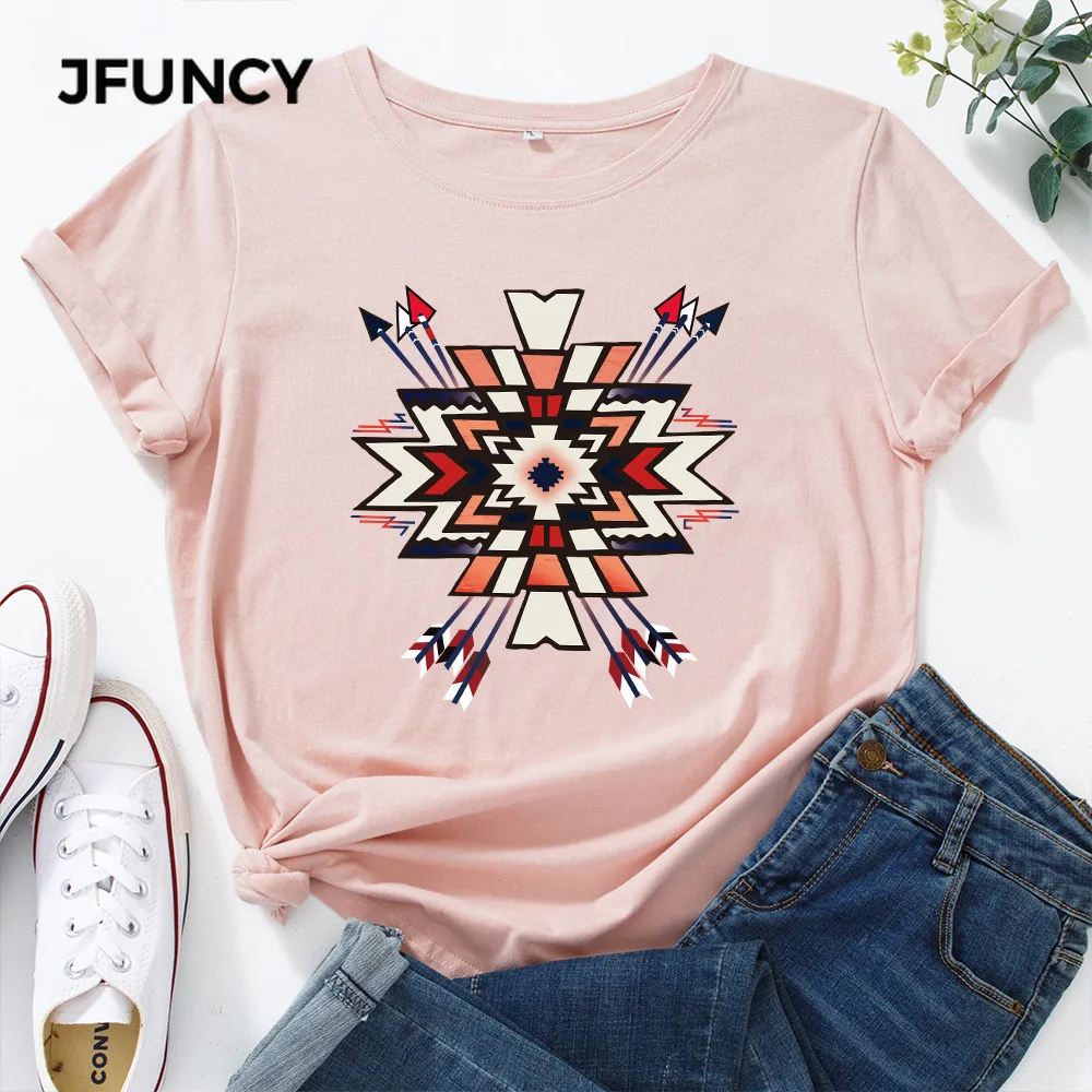 JFUNCY  Women Tshirts 100% Cotton T-shirts Women Casual Tshirt Funny Harajuku Graphic Tees Summer Female Tops