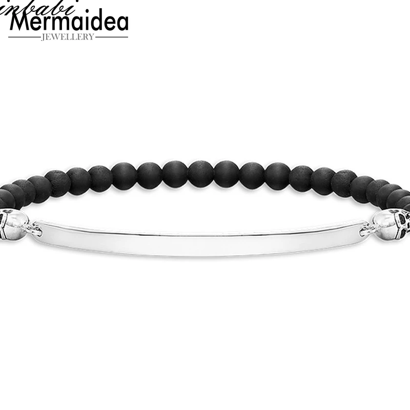 Череп мост черный обсидиан матовый браслет из бисера штамп череп сердце посеребренные Rebel ювелирные изделия