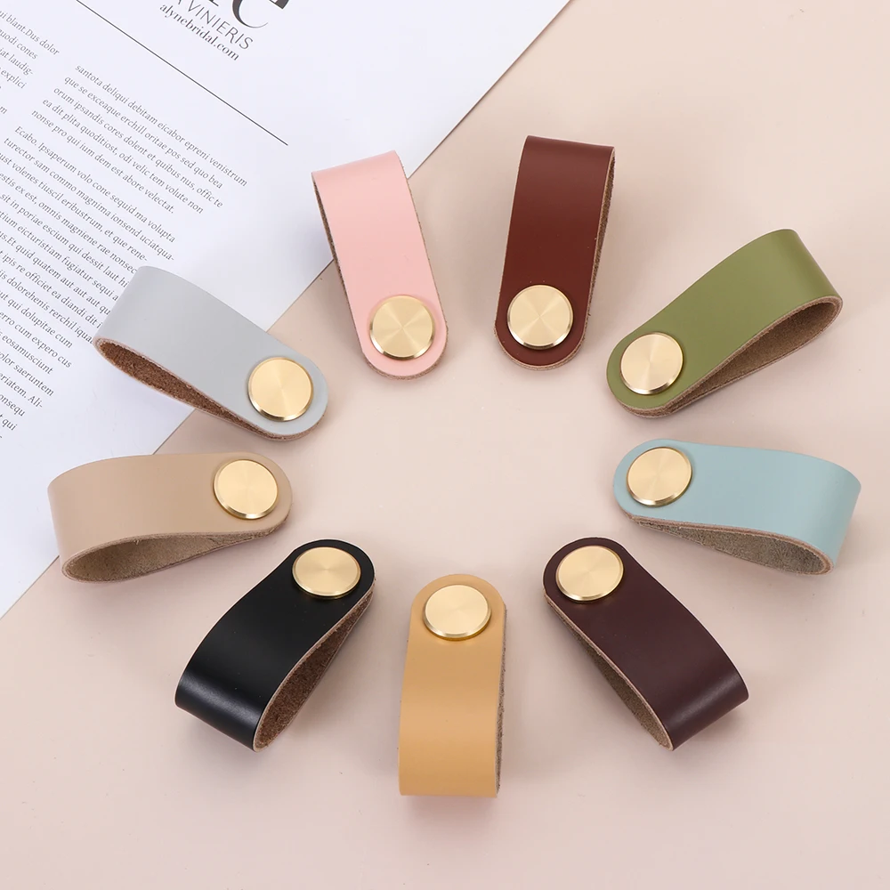 Красочная фурнитура из искусственной кожи ручка для выдвижного ящика латунная