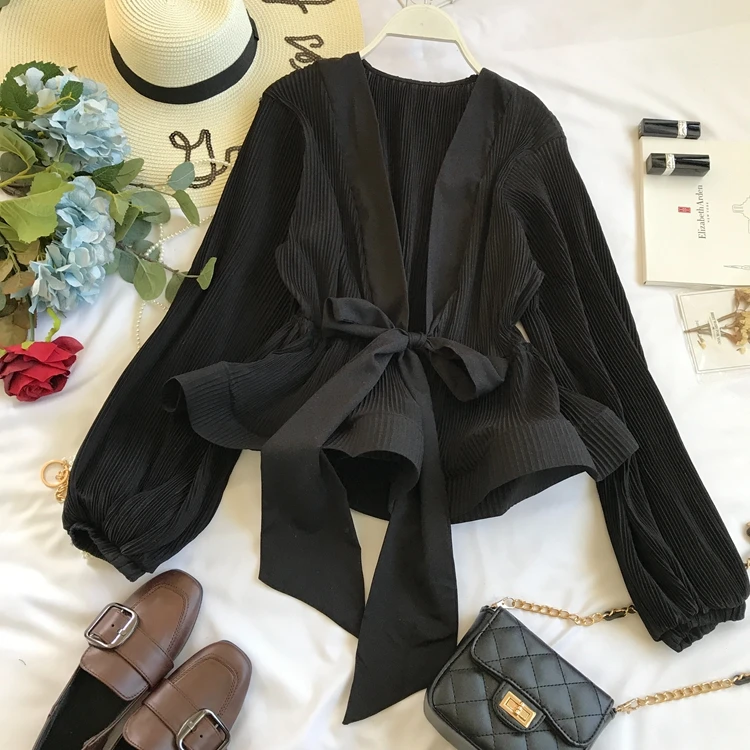 Женская Элегантная блузка с длинным рукавом-фонариком пикантная рубашка