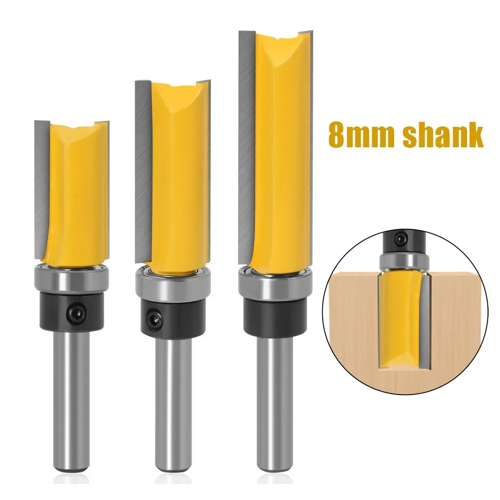 

8mm Shank Flush Trim Router Bit Pattern Bit Top Bottom Bearing 5/8" Blade Template Wood Milling Cutter Carpenter Tool Router Bit