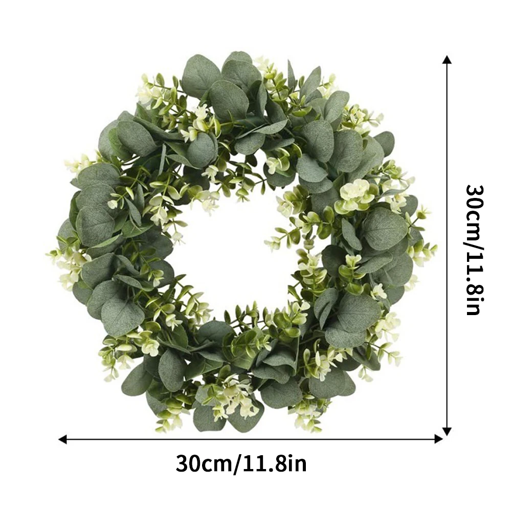 

Artificial Plant Wreath Simulation Eucalyptus Leaf Garland with Flowers for Home Front Door Office Wall Wedding Decor