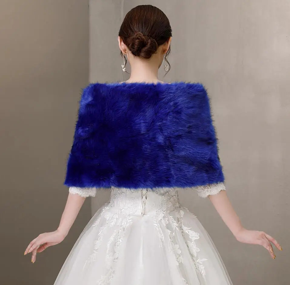 SHAMAI Blue Faux Fur Crystal Brooch Wedding Wrap Bridal Cape Shrug Stole Women wedding Party Shawl | Свадьбы и торжества